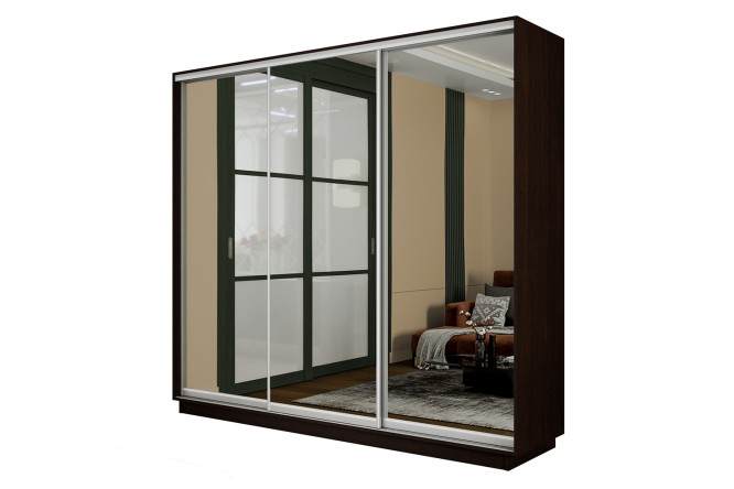 Изображение товара Трехдверный шкаф-купе Slide-2 210х240х45 см венге серебро с зеркалами