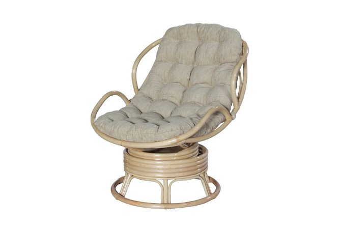 Изображение товара Кресло вращающееся Челси 90х100х100 см с бежевой обивкой и натуральным каркасом