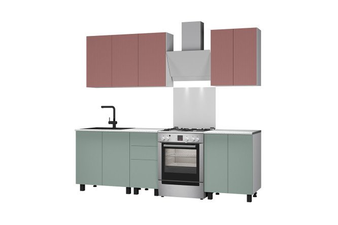 Кухня 80022 180х214х60 см, цвет каркаса белый, фасада шарли бриз, шарли пинк