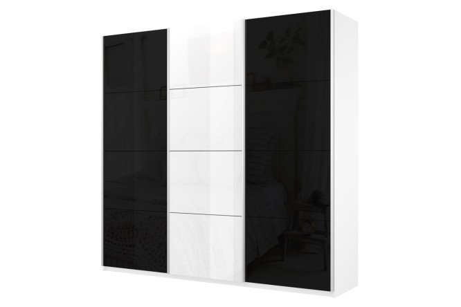 Изображение товара Шкаф-купе 3-дверный Cors 210х230 см белый снег черный фасад глянец