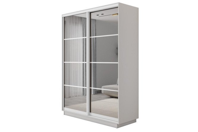 Изображение товара Шкаф-купе 2-дверный Slide-2 v.2 160х240х60 см, Белый снег/белый профиль, с двумя зеркалами, с разделителями