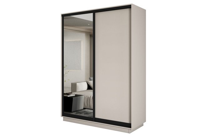 Изображение товара Шкаф-купе Slide-2 120x220x60 см с зеркалом, кашемир/чёрный профиль