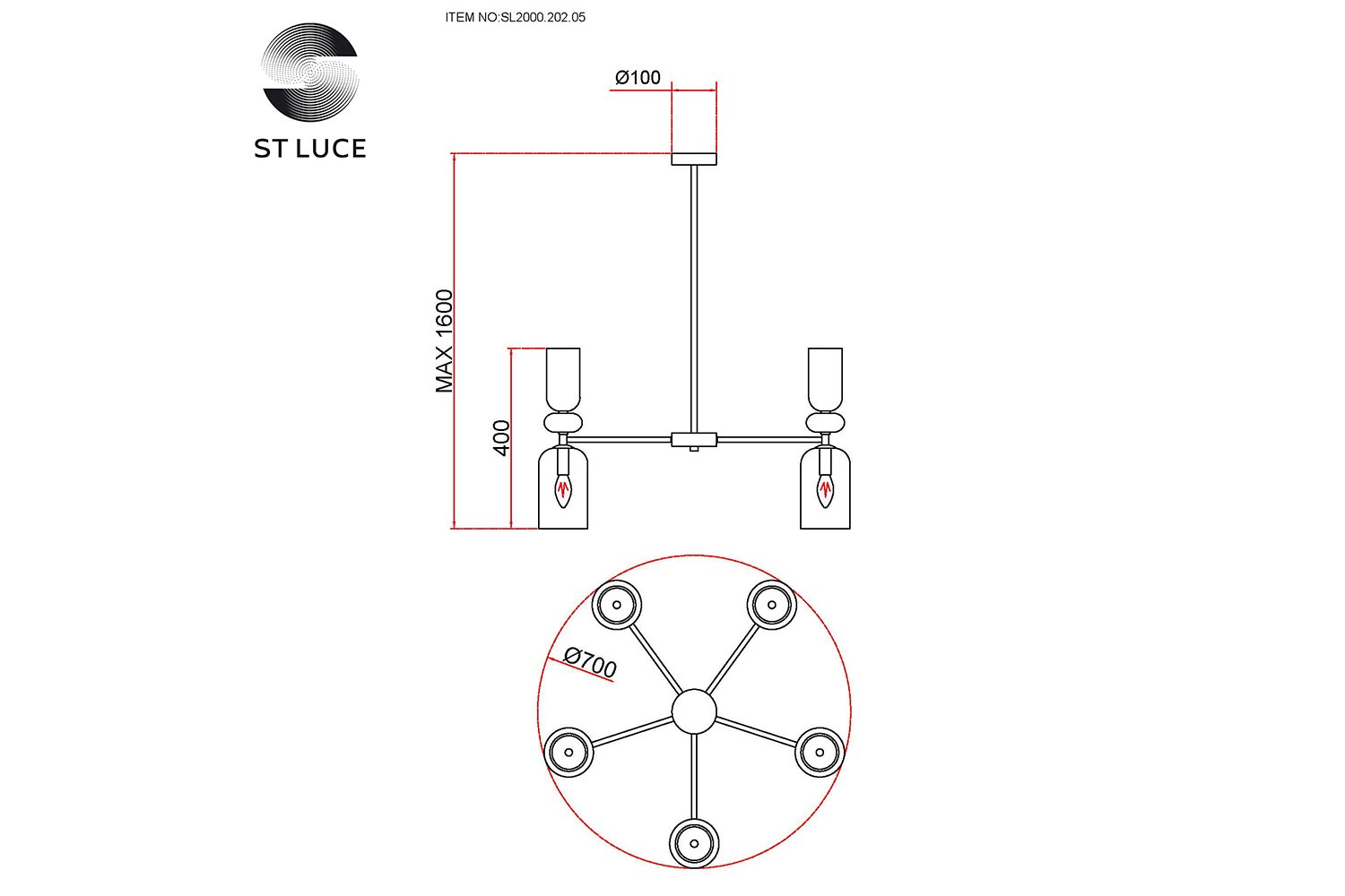 Люстра ST LUCE Gea 10 кв.м., 70x160x70 см, E14
