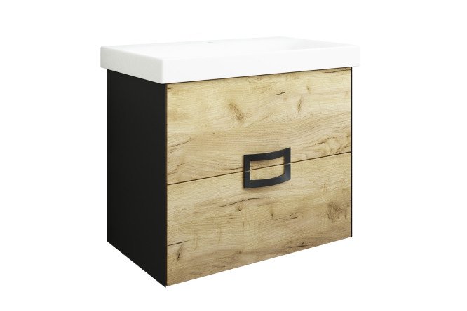 Изображение товара Тумба под раковину Sanflor Выборг 56.4 см, цвет чёрный, дуб крафт золотой