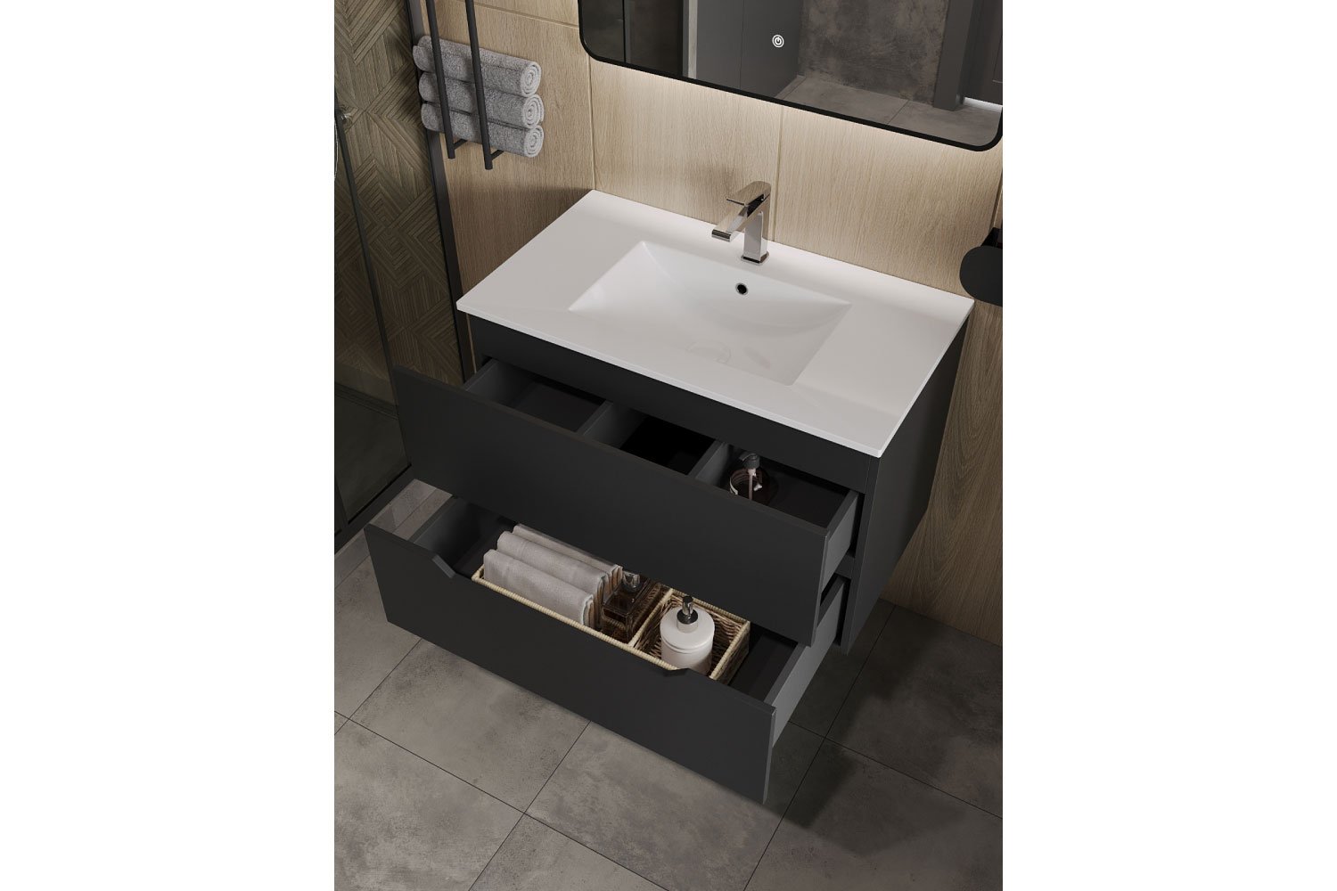 Тумба подвесная ORANGE Line 80 Li-80Tub+RA 81.5 см, цвет каркаса чёрный, фасада чёрный