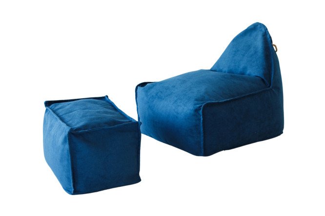 Изображение товара Кресло Манхеттен из синего велюра с пенополистирольными гранулами и пенополиуретаном