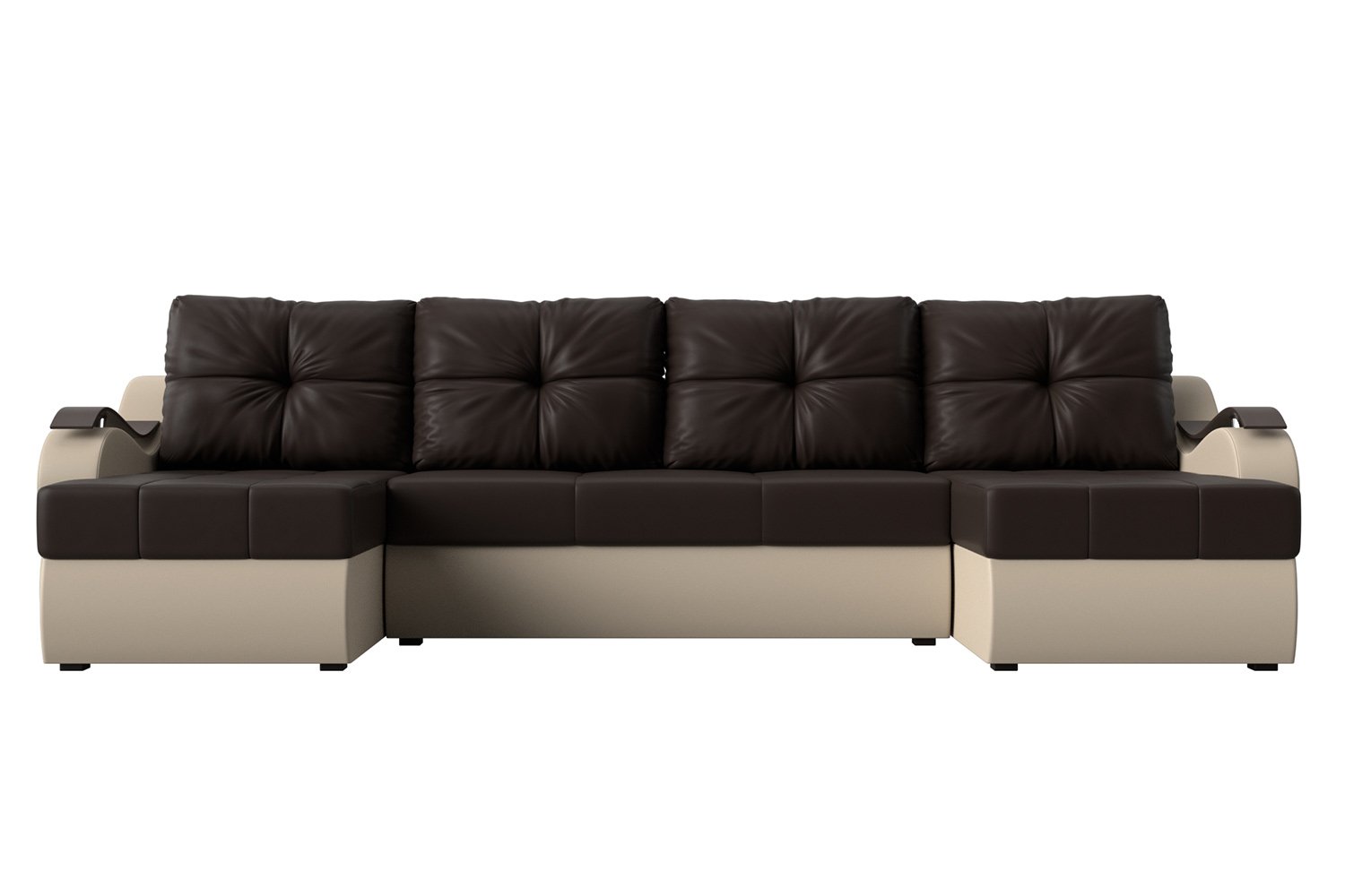П образный диван коричневый с бежевым