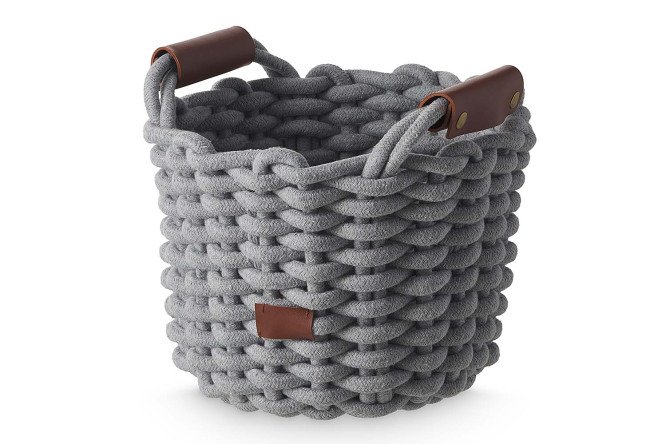 Изображение товара Корзина MICASA Soft 24х19х24 см из хлопкового жгута и искусственной кожи