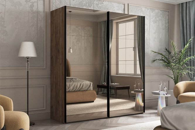 Шкаф-купе 2-дверный Сомет дуб крафт табачный, фасад зеркало бронза