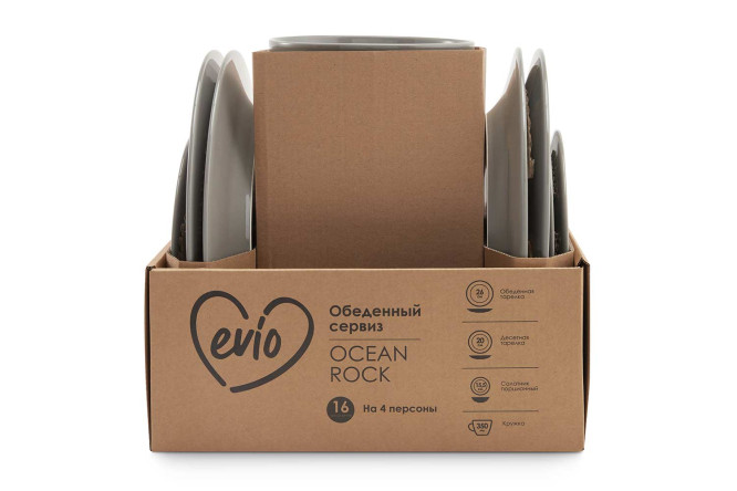Фото 15 Обеденный сервиз EVIO Ocean Rock на 4 персоны 16 предм., Фарфор