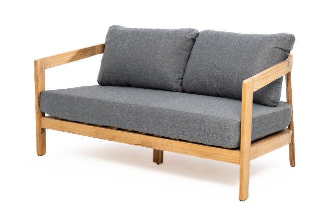 Изображение товара Двухместный диван Vento из натурального тика с тёмно-серыми мягкими элементами