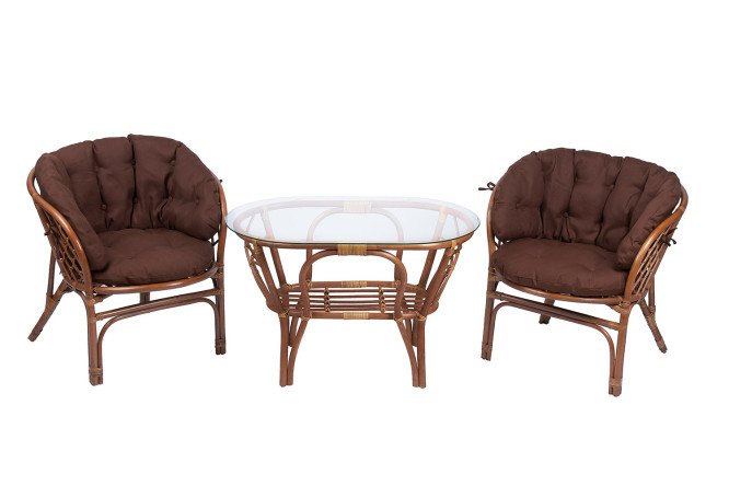 Изображение товара Комплект мебели Багама миндаль матовый из натурального ротанга и стекла