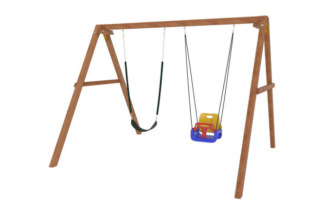 Изображение товара Уличные качели Р911 15 - дерево и металл, до 140 кг, 293x223x274 см