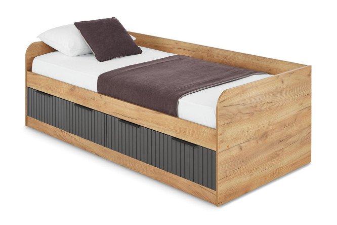 Изображение товара Кровать комбинированная Хилтон 90х200 см дуб крафт золотой и графит матовый