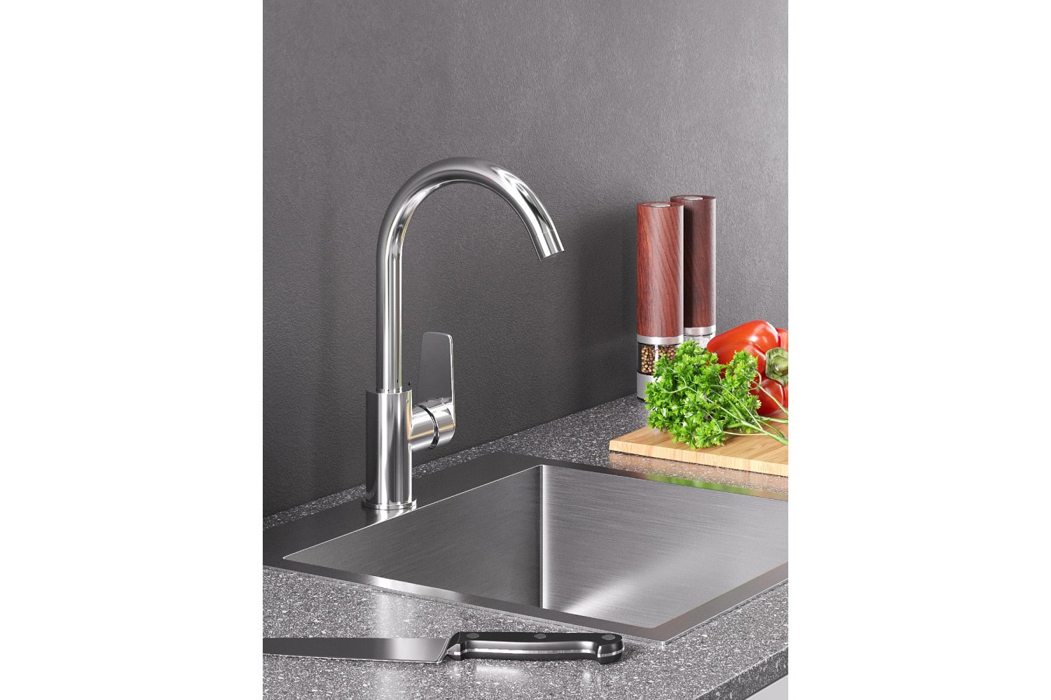 Смеситель для кухни AGGER Hf1011211 с С-образным поворотным изливом