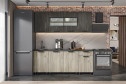 Кухонный гарнитур Эдинбург 200х216х60 см, цвет каркаса дуб крафт серый, фасада железный камень, дуб крафт серый