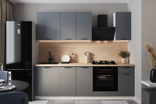 Изображение товара Кухонный гарнитур Хлоя 240х214х60 см, цвет каркаса белый, фасада графит матовый