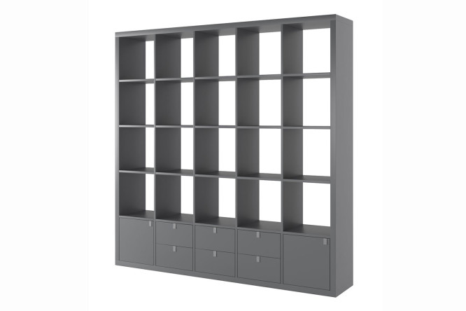 Изображение товара Стеллаж Калгари 5х5 с дверками и ящиками, графит
