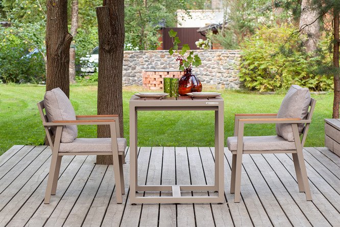Изображение товара Комплект садовой мебели Santorini цвет каркаса бежево-серый, столешницы натуральное дерево