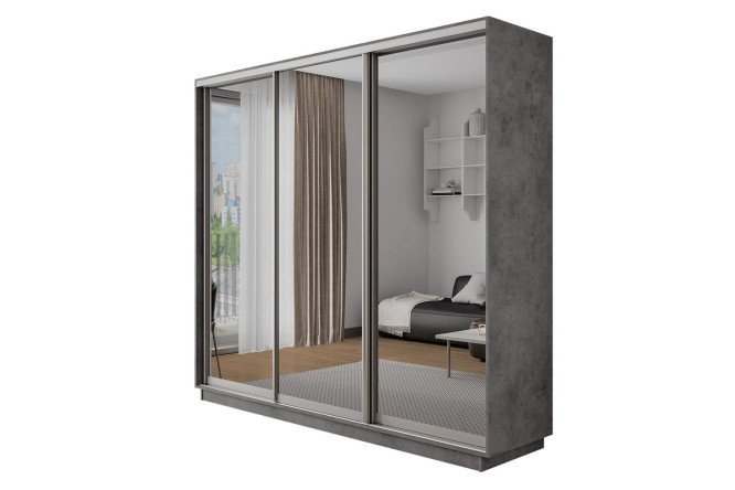 Изображение товара Трехдверный шкаф-купе Оптима 180х220х60,1 см бетон с тремя зеркалами
