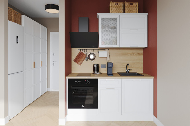 Изображение товара Модульный кухонный гарнитур Глория 1,6 м белый со стеклом 160х214х60 см