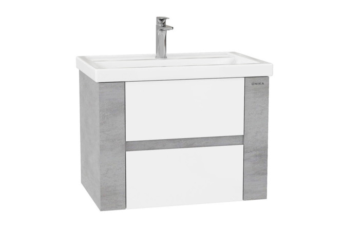 Изображение товара Подвесная тумба ONIKA Стоун 70 с белым фасадом и светлым каркасом