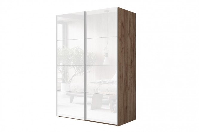 Изображение товара Шкаф-купе 2-дверный Comet 160х240 см дуб крафт табачный, фасады белое стекло