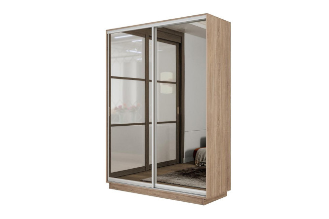 Изображение товара Двухдверный шкаф-купе Slide-2 v.2 140х220 см Сонома серебро с зеркалами