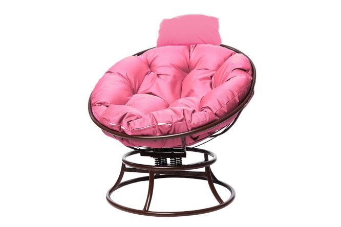 Изображение товара Кресло мини Папасан пружинка с коричневым каркасом и розовыми элементами