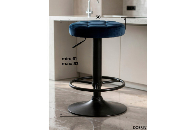 Барный табурет DOBRIN Bruno Black 36х61х36 см, цвет обивки синий, ножек чёрный