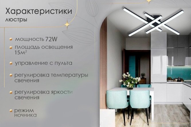 Люстра SEVEN FIRES SF8504/4C-BK 15 кв.м., 66x8.5x66 см, LED