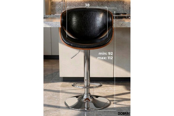 Стул барный DOBRIN Karter 52х92х45 см, цвет обивки чёрный, сидушки коричневый