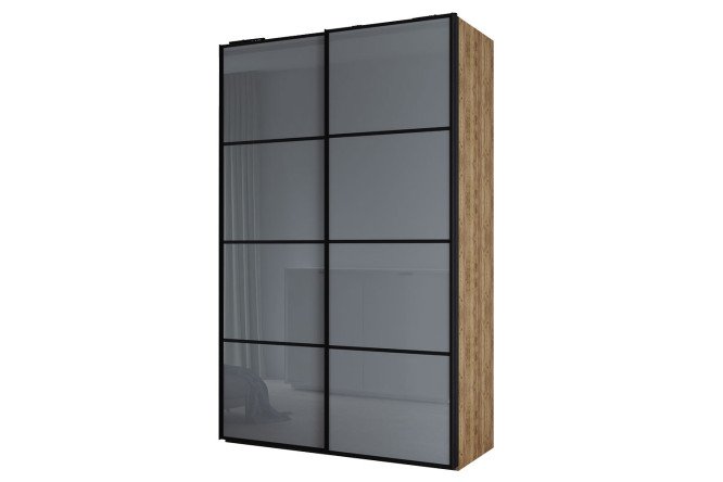 Изображение товара Шкаф-купе Оскар Ультра 150х236х58 см, дуб табачный craft, серый графит стекло, чёрный профиль