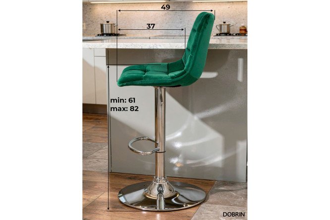 Стул барный DOBRIN Tailor 47х92х49 см, цвет обивки зелёный, ножек хром