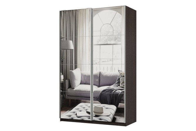 Изображение товара Шкаф-купе 2-дверный Практик 140х240х60 см, венге, профиль серебро, с двумя зеркалами