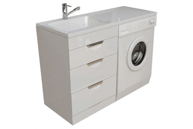 Изображение товара Тумба напольная Милли с 3 ящиками над стиральной машиной 57.5 см, цвет каркаса белый, фасада белый