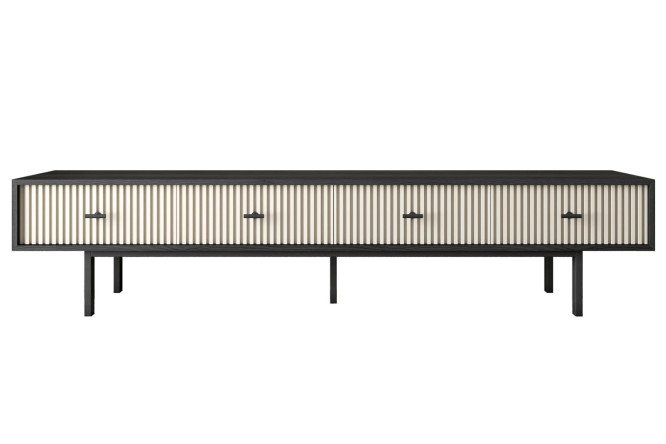 Изображение товара Комод под TV Emerson с 4 ящиками молочный и чёрный