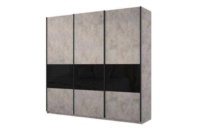 Изображение товара Трехдверный шкаф-купе Magnus 240х230 см Черный глянец + бетон