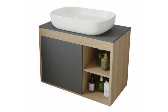 Изображение товара Подвесная тумба с раковиной TEYMI Nura 80 см дуб эврика графит матовый