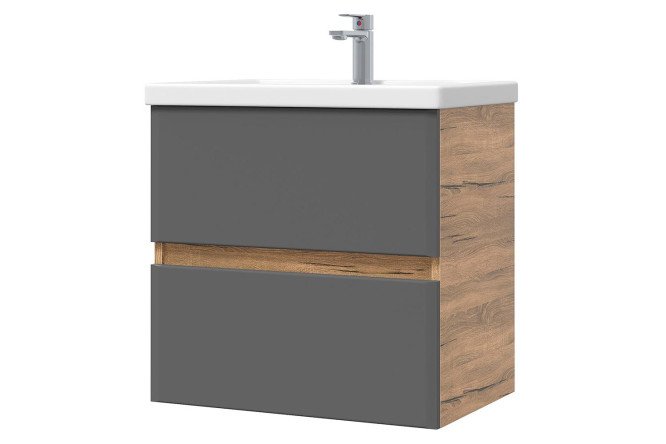 Изображение товара Тумба подвесная Sanstar Graffa 61 см, цвет каркаса дуб вотан, фасада графит софт