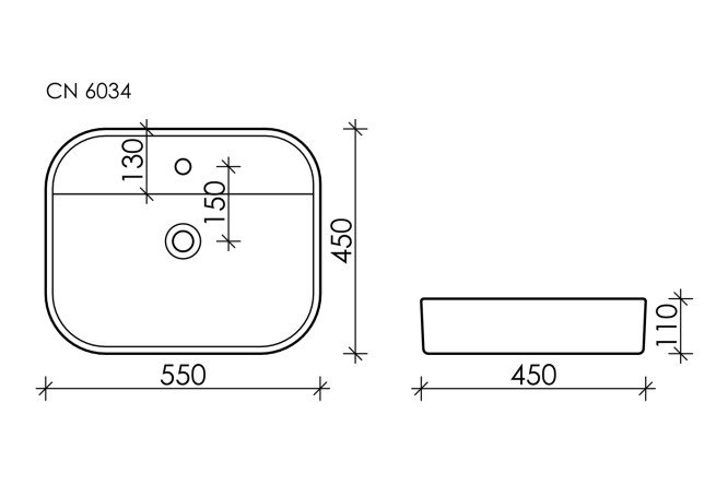 Умывальник накладной CERAMICANOVA Element CN6034 55х11х45 см