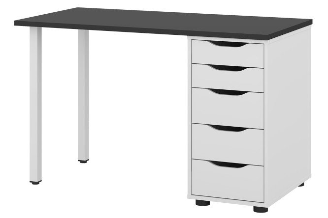 Изображение товара Письменный стол Alexys 120 см с квадратными опорами и тумбой, черный или белый