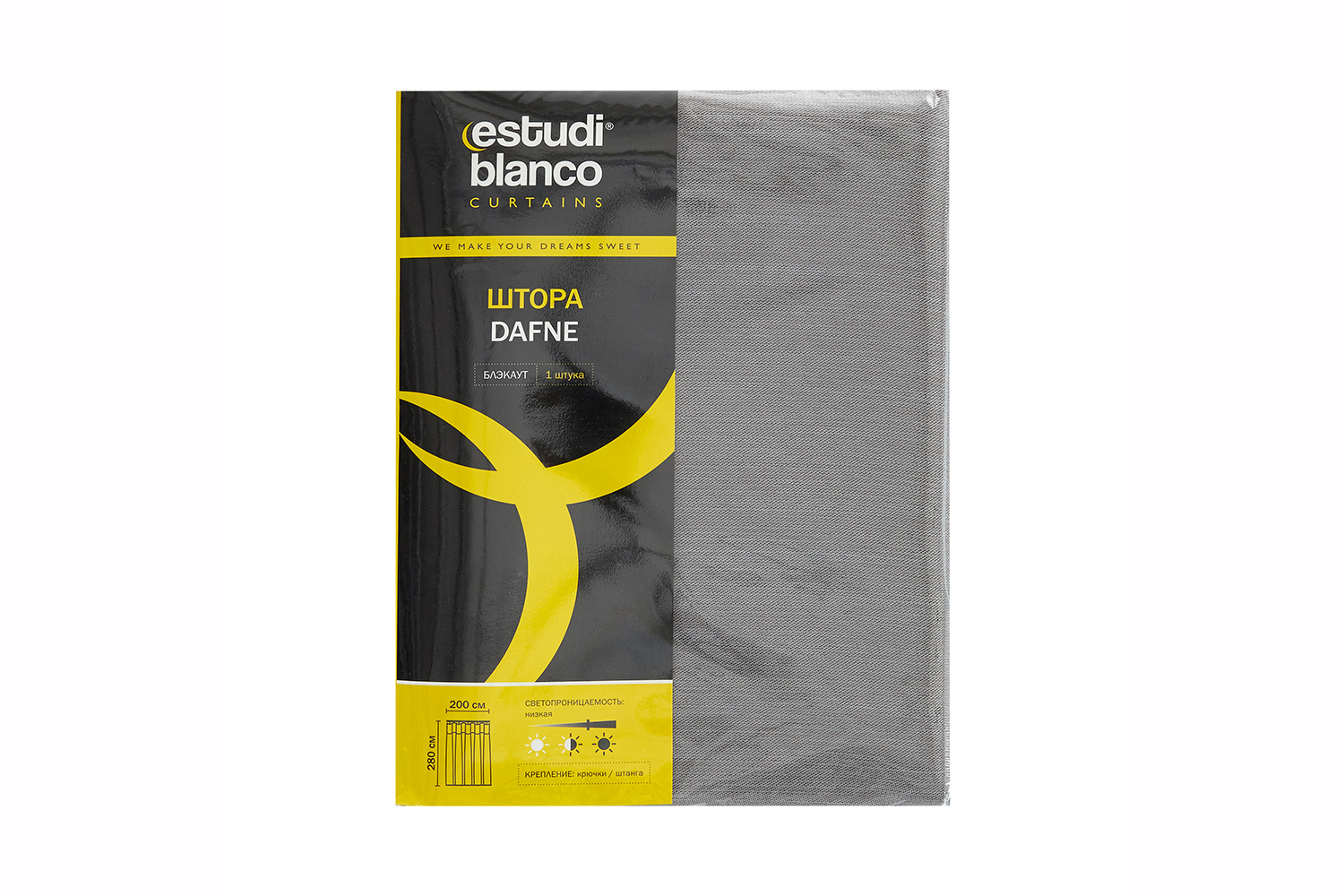 Штора на ленте ESTUDI BLANCO Dafne 200х280 см, 1 шт., цвет серый