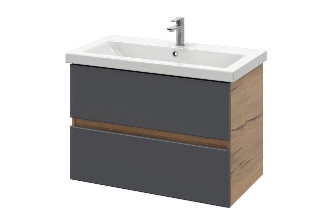 Изображение товара Тумба подвесная Sanstar Graffa 453.1-1.4.1.ККОМ 76,5 см с раковиной дуб вотан графит софт