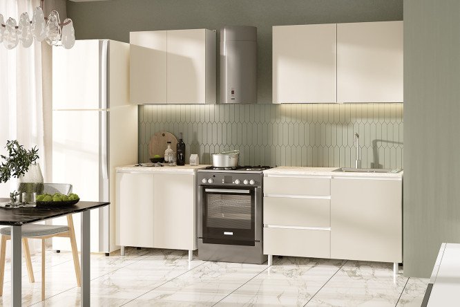 Изображение товара Кухонный гарнитур Ренер 200х220х60 см, цвет каркаса белый, фасада кашемир