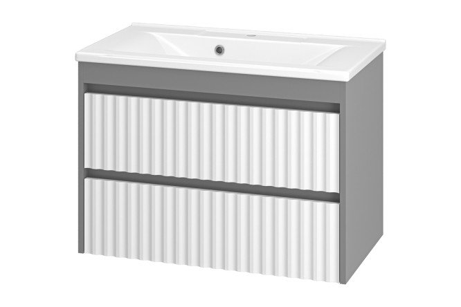 Изображение товара Тумба подвесная Balaton 80 BAL-06080-01-012Я с 2 ящиками 79.5 см, цвет каркаса серый, фасада белый, серый