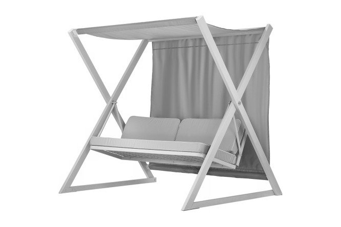 Изображение товара Садовые качели Сакура 3-местные серебристый каркас, светло-серый тент
