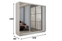 Шкаф-купе 3-дверный Slide-2 v.2 210х240х60 см, ясень анкор светлый/серебро, с тремя зеркалами
