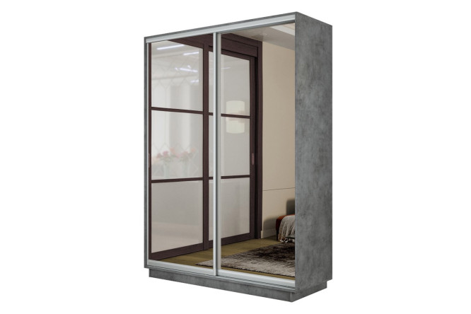 Изображение товара Шкаф-купе 2-дверный Slide-2 v.2 160х220х60 см бетон серебро с зеркалами