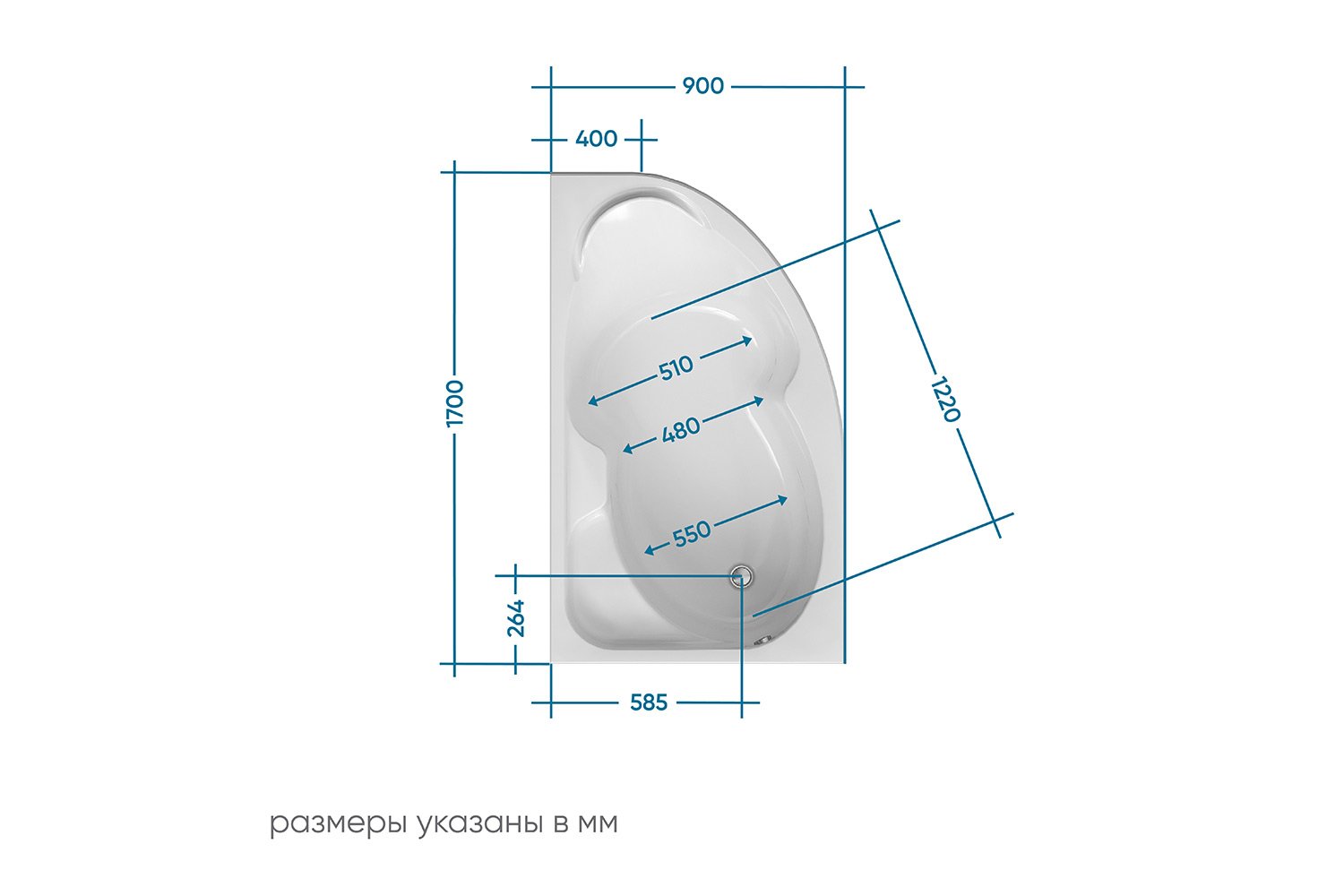 Ванна пристенная 1Marka Диана (Diana) L, левый, белый 170x90 см